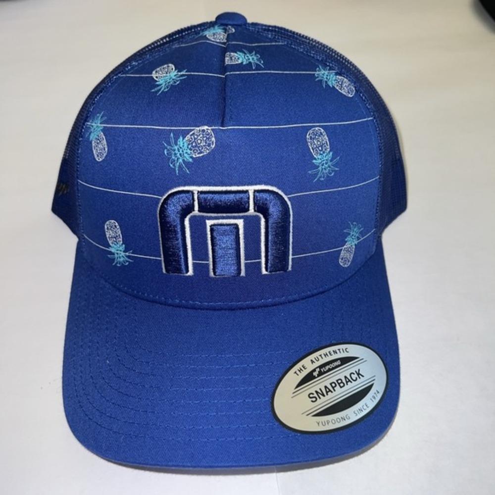 TRAVIS MATHEW Golf Mens Royal Blue Big Bend Pineapple Trucker Hat Adjustable NWT
